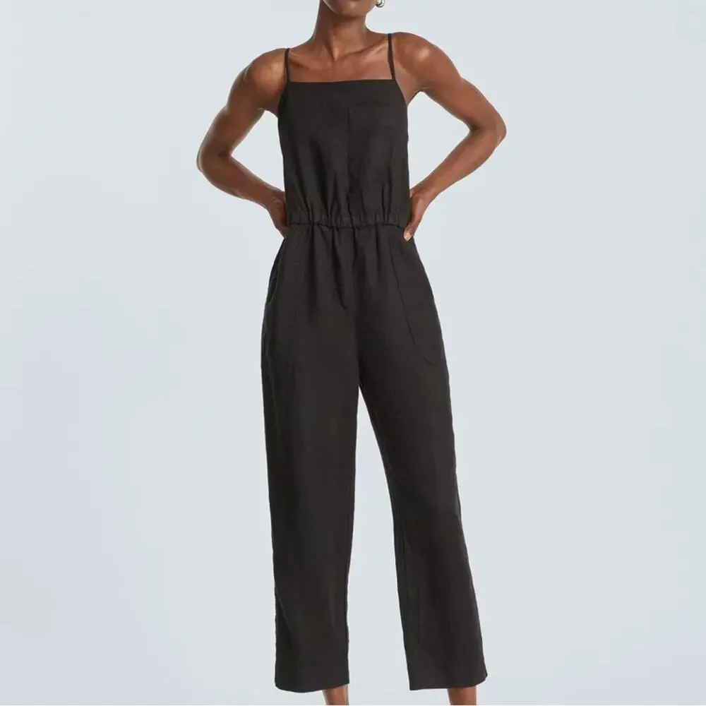 EVERLANE Apron Black Linen Shoestring Jumpsuit Size XXS